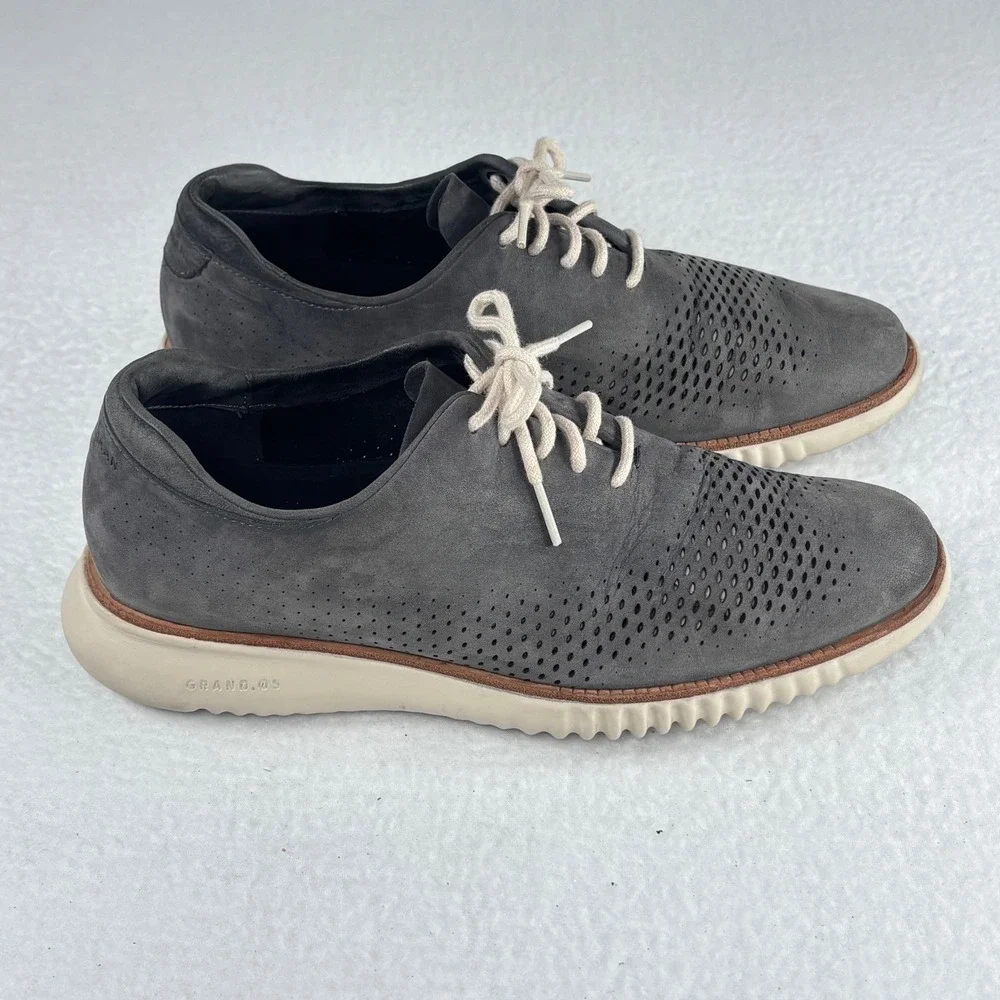 Cole Haan 2 ZEROGRAND Wingtip Oxford Mens 8 Gray Nubuck Suede Athleisure‎ Preppy